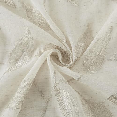 White Floral Semi Sheer Curtains 84 inch Grommet Top W38 x L84 x2 A341