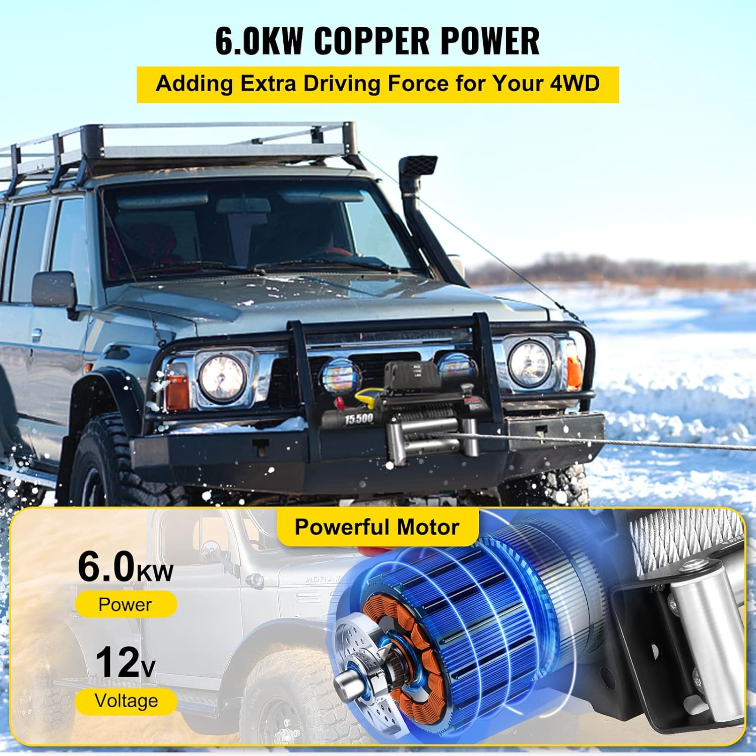 15500lb 12V Electric Winch with Wireless Remote Control K451071