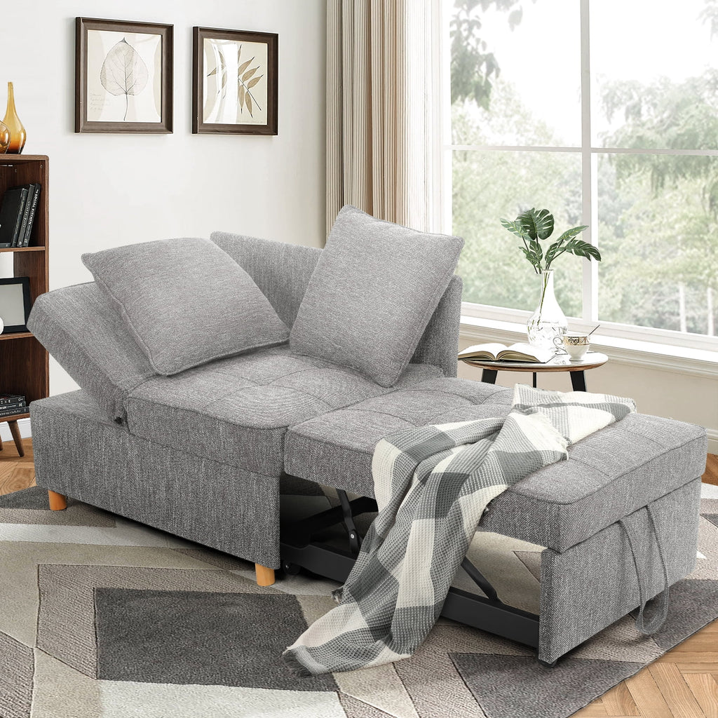 Gray Linen Convertible Sofa Bed 3-Seat Futon B164899