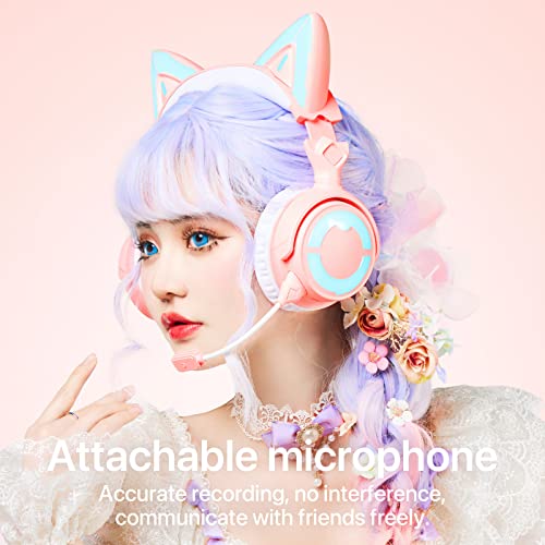 Cat Ear Headphones Wireless Bluetooth Noise Cancelling Headphones RGB Gaming Headset with Mic X3359
