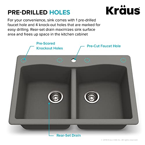 33” Dual Mount Single Bowl Granite Kitchen Sink in Black I558