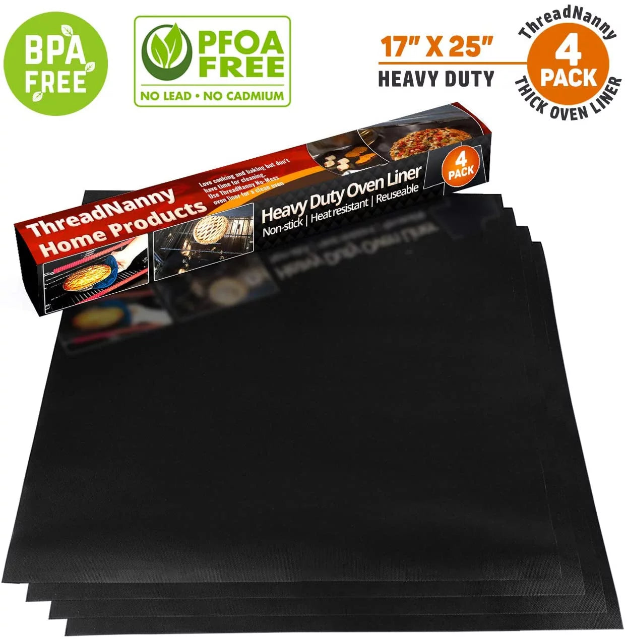 4 Pack 17"x 25" Large Heavy Duty Nonstick Oven Liners R908370