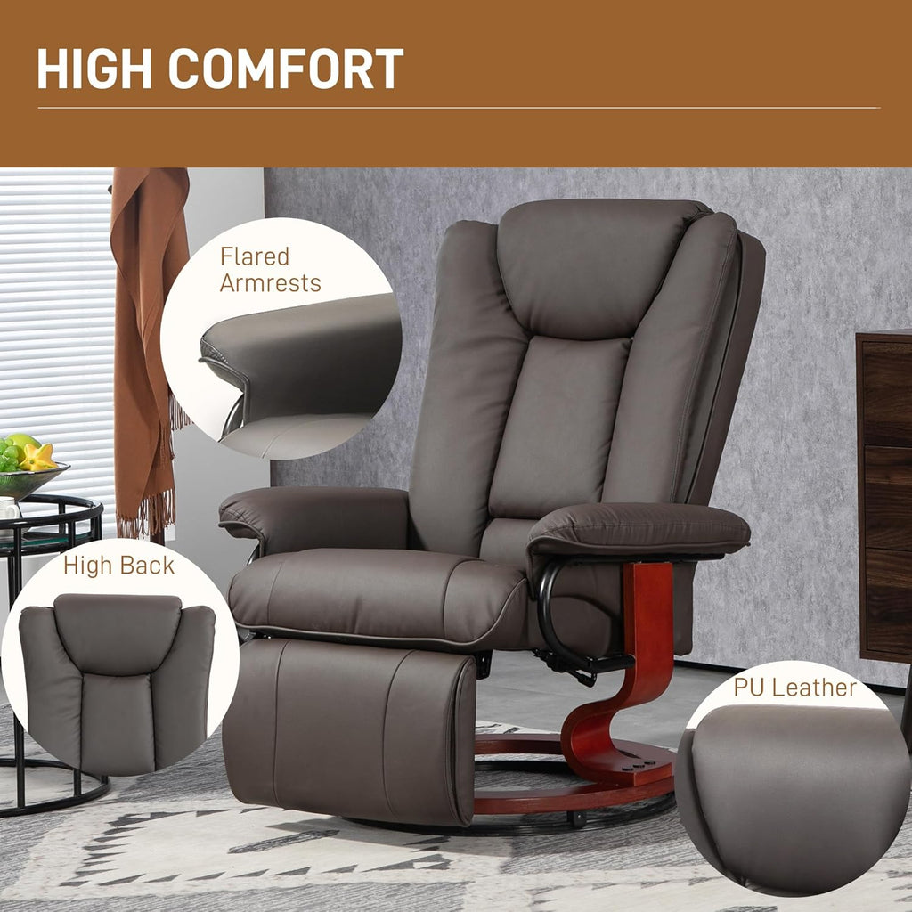 Brown PU Leather Manual Swivel Recliner Chair with Footrest S587819