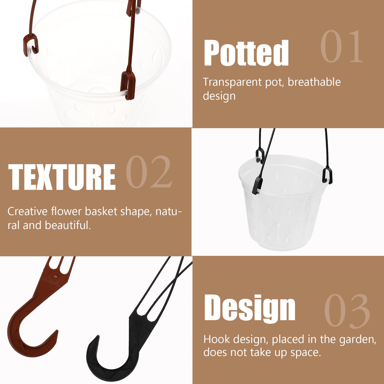 5 Sets Hanging Flower Pot Planter PP Material Pots Root Control T2146