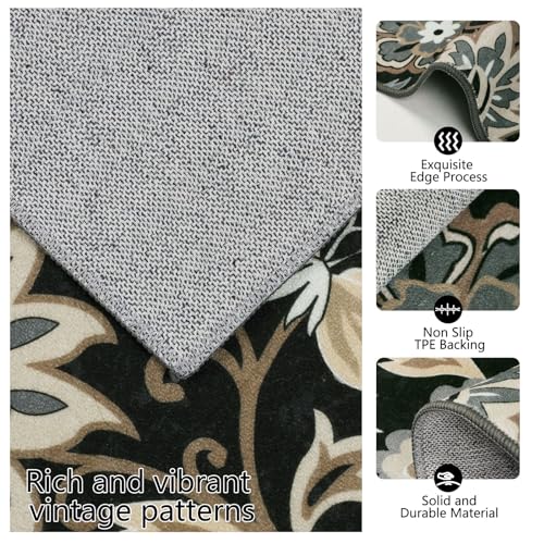Non Slip Washable Floral Kitchen Mats Set of 3 T303
