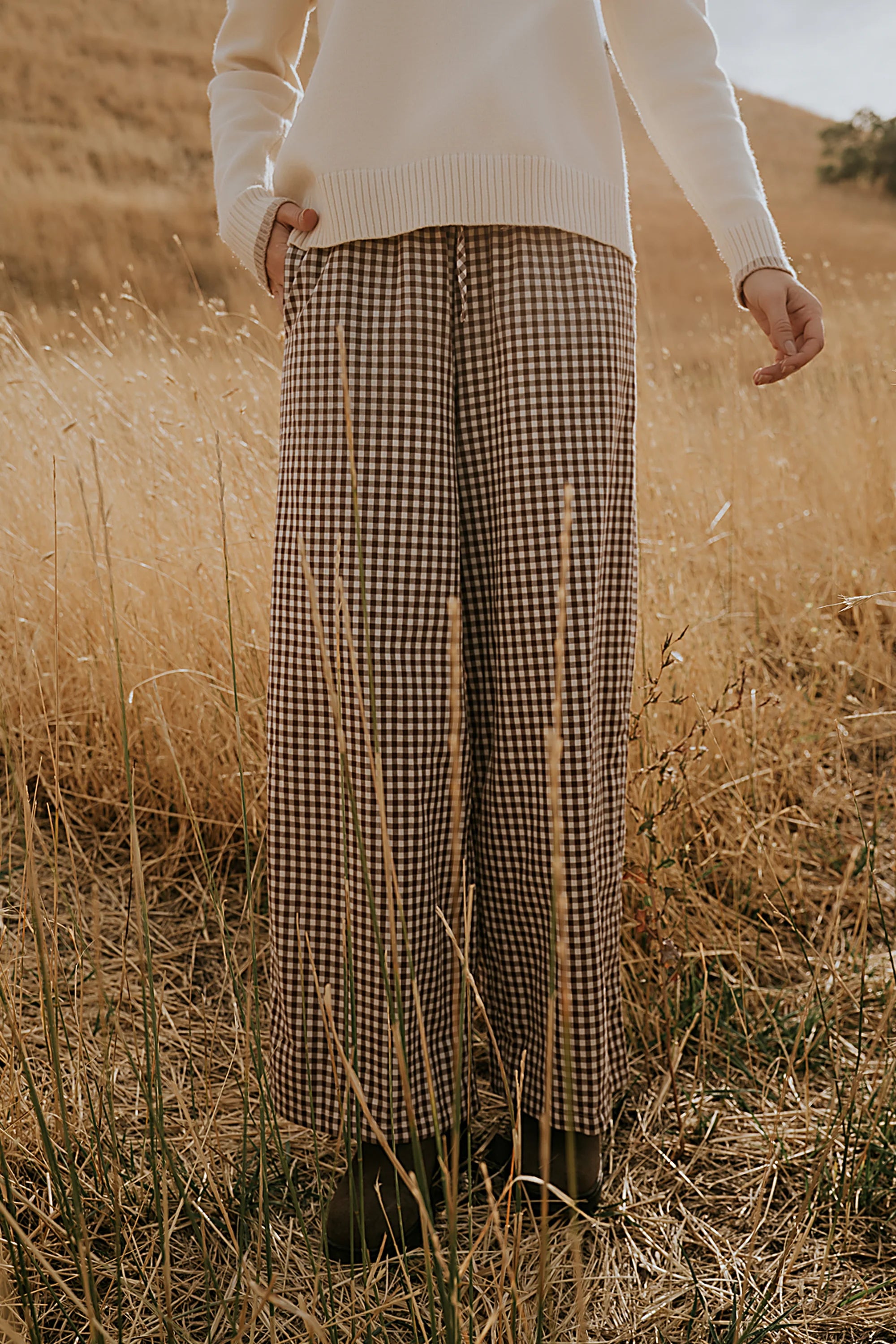 Brown Gingham Wide Leg Pants N24382