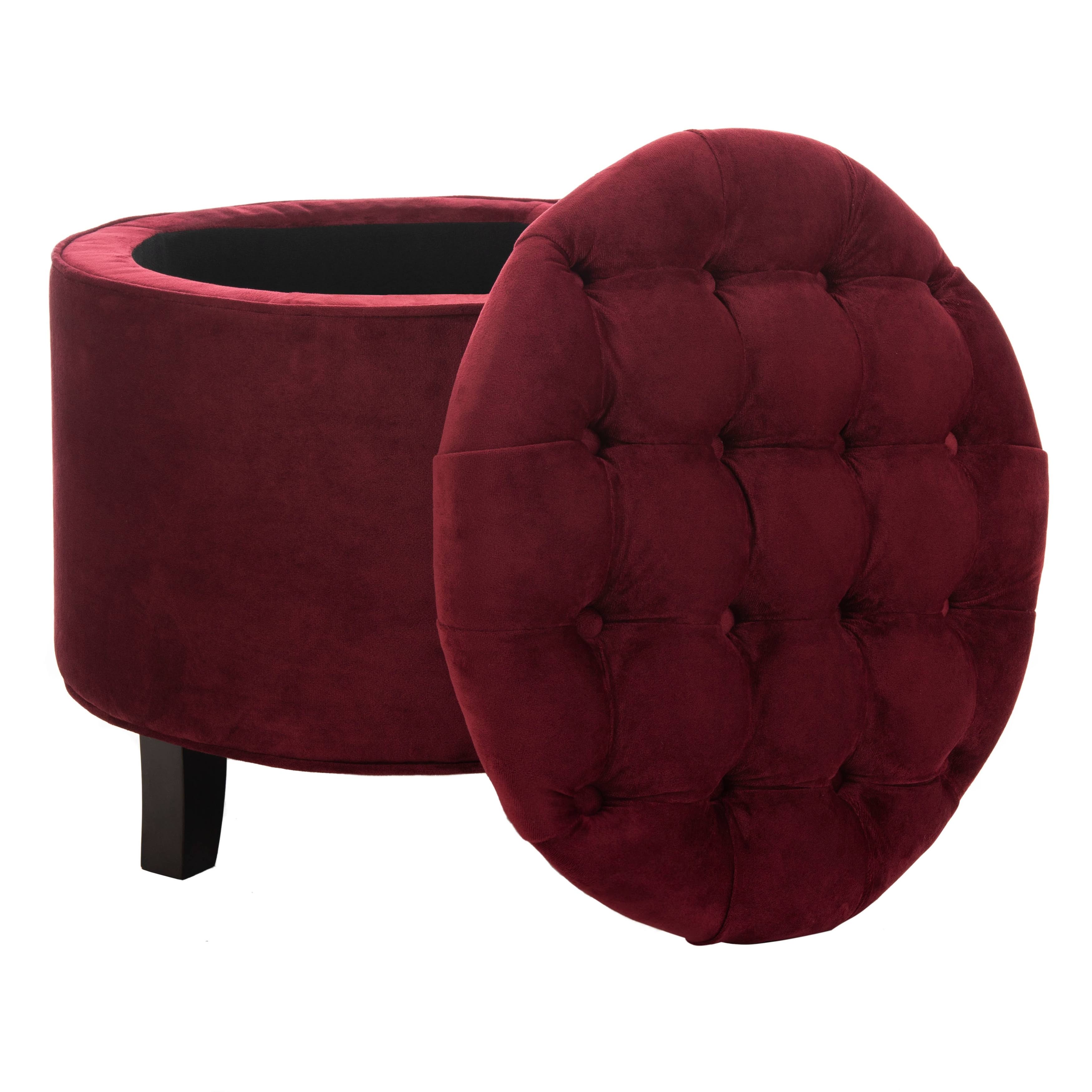 Red Velvet Tufted Storage Ottoman V178