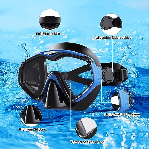 Dry Snorkel Set with Tempered Glass Snorkel Mask and Dry Snorkel Tube V856