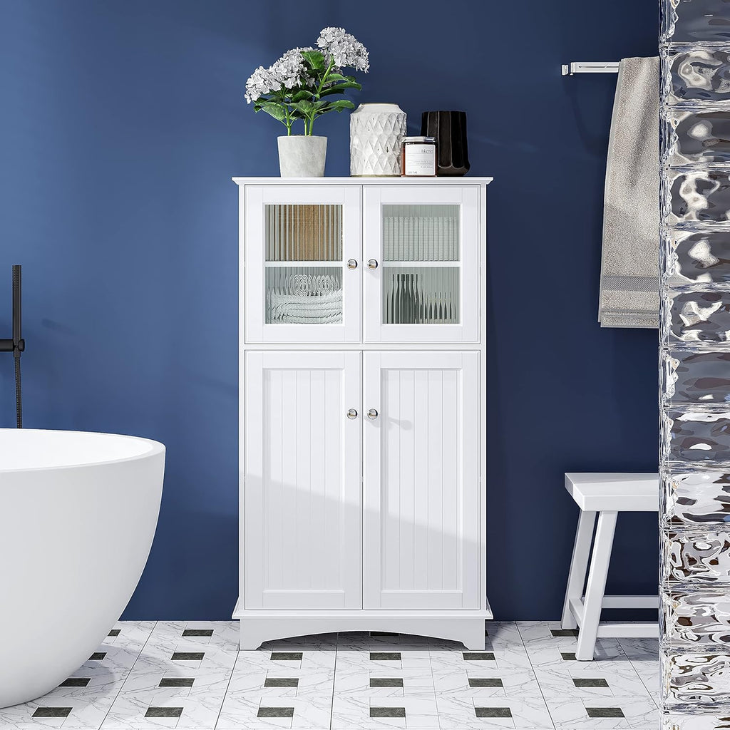 White Wood Bathroom Storage Cabinet F4517