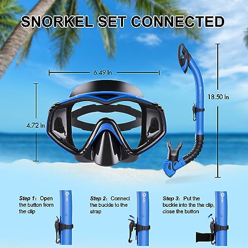 Dry Snorkel Set with Tempered Glass Snorkel Mask and Dry Snorkel Tube V856