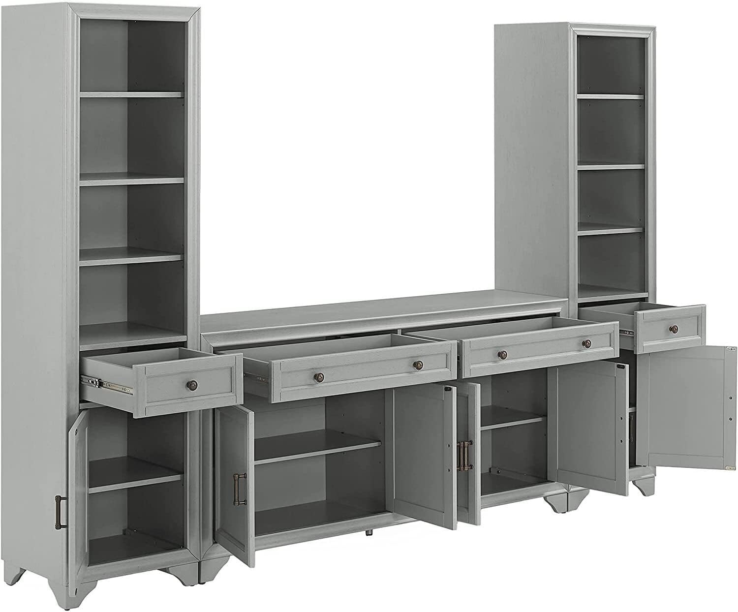 Distressed Gray 3 Piece Sideboard and Bookcase Set T96626