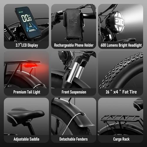 52V 23AH 2000W 21-Speed 35MPH 26" x 4.0 Fat Tire Electric Bike with Removable Battery F24440