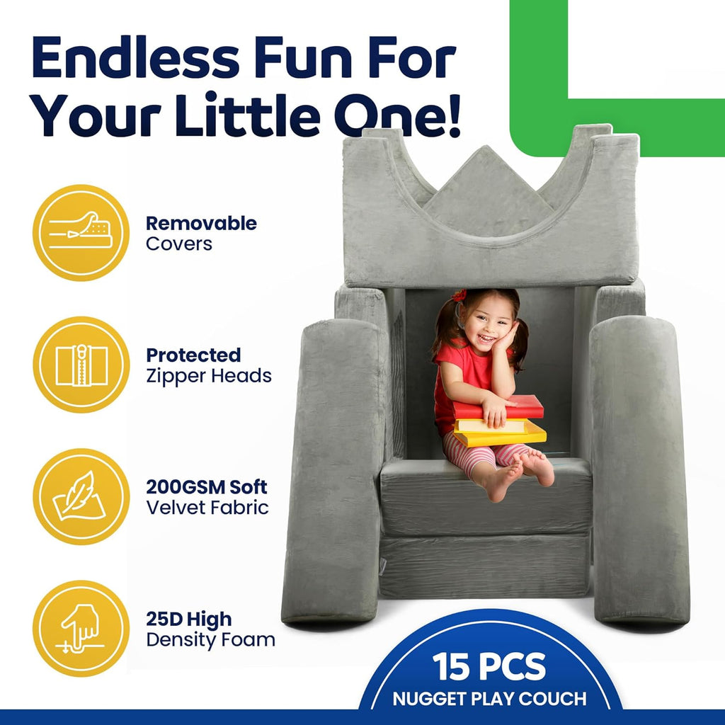 15 Pieces Buildable Plush Play Couch Panels with Ball Pit Square C7168