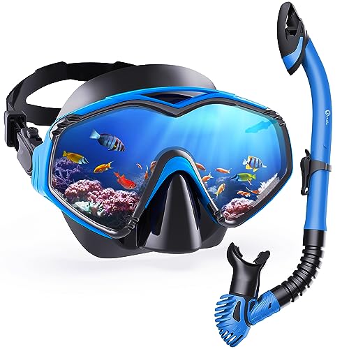Dry Snorkel Set with Tempered Glass Snorkel Mask and Dry Snorkel Tube V856