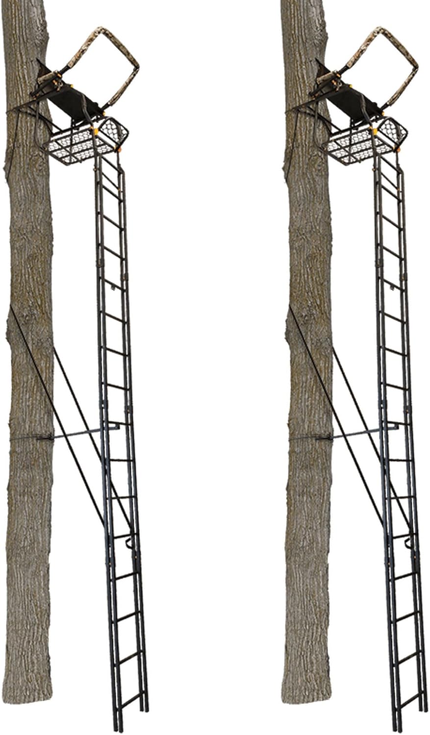 Black 20-Foot Tall 1 Person Hunting Ladder Tree Stand with Shooting Rail and Flex-Tek Seat (2 Pack) I64524