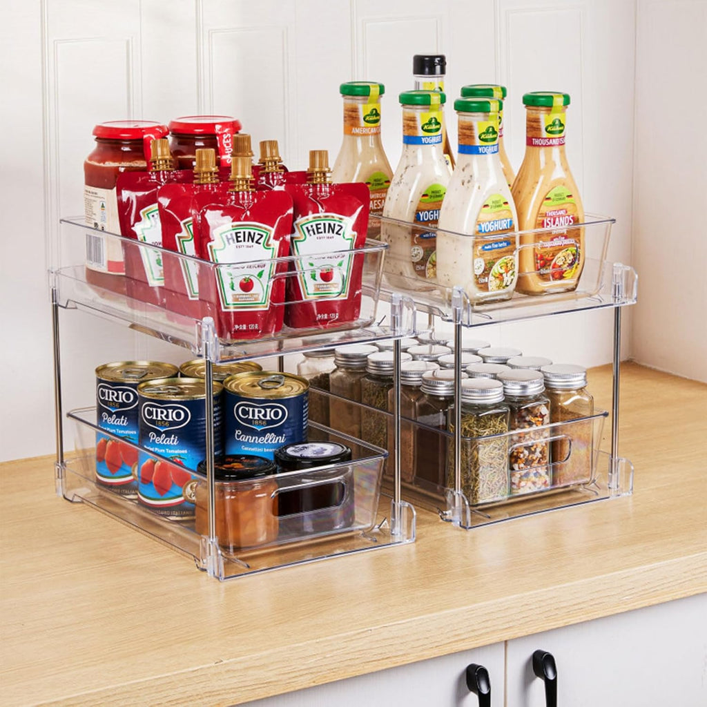 2Tier Clear Under Sink Organizer Storage Slide-Out Cabinet Rack E864641