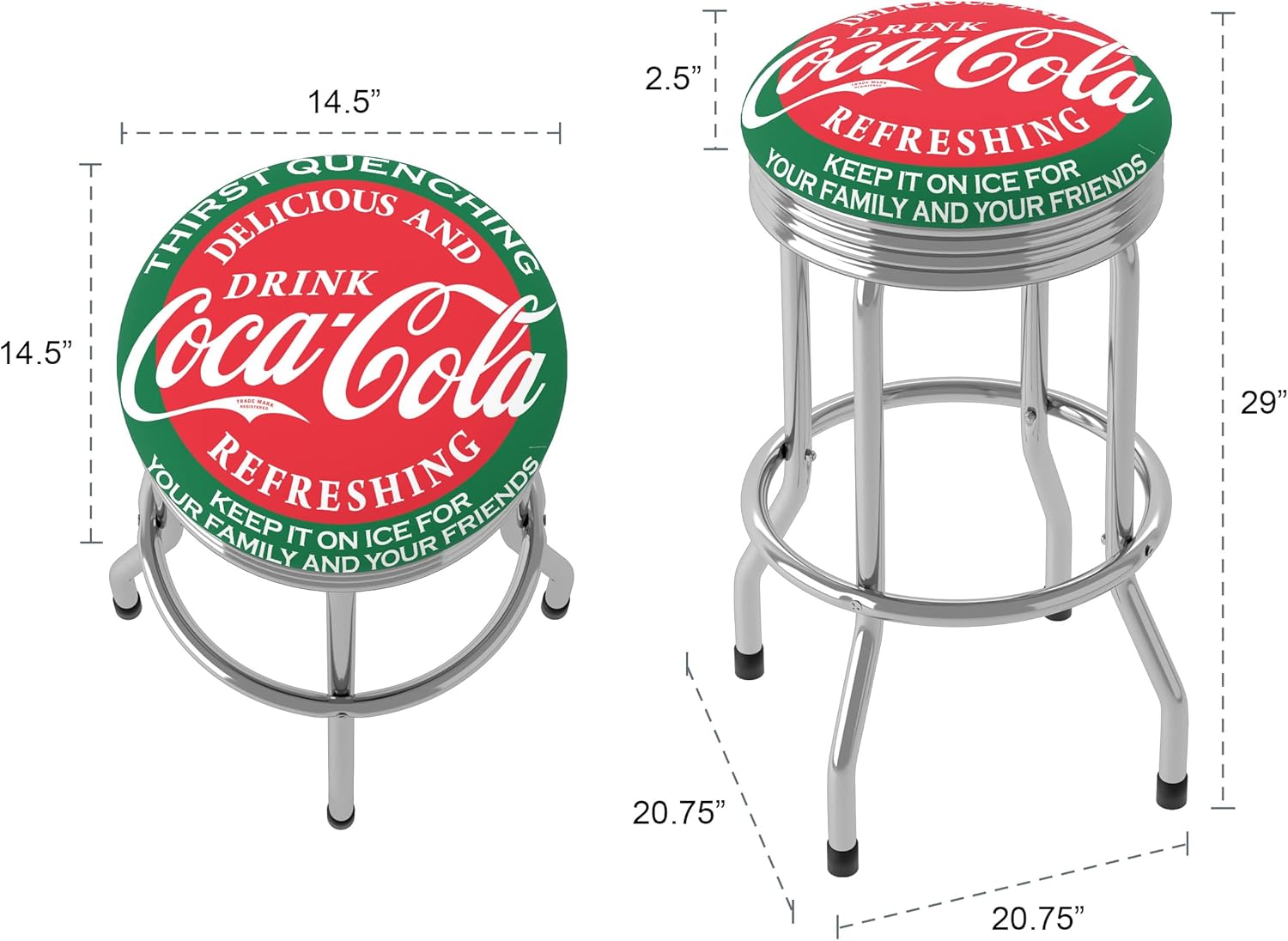 Bar Stool with Retro Chrome Ribbed Side Swivel Chair F48426
