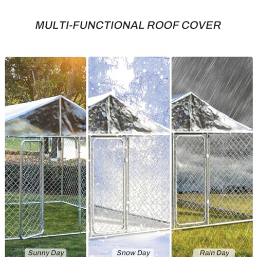 8 x 8 FT Galvanized Chain Link Outdoor Dog Kennel with Roof M3619