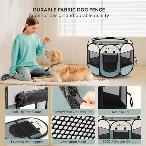 Grey Portable Dog Playpen with Carrying Case R9731