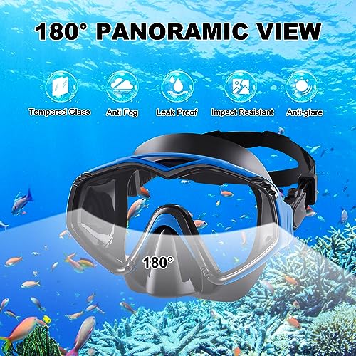 Dry Snorkel Set with Tempered Glass Snorkel Mask and Dry Snorkel Tube V856
