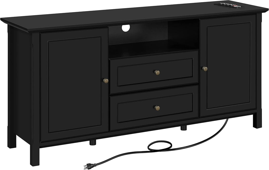 Black Media Entertainment Center with Power Outlet & Storage Cabinets P9837