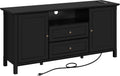 Black Media Entertainment Center with Power Outlet & Storage Cabinets P9837