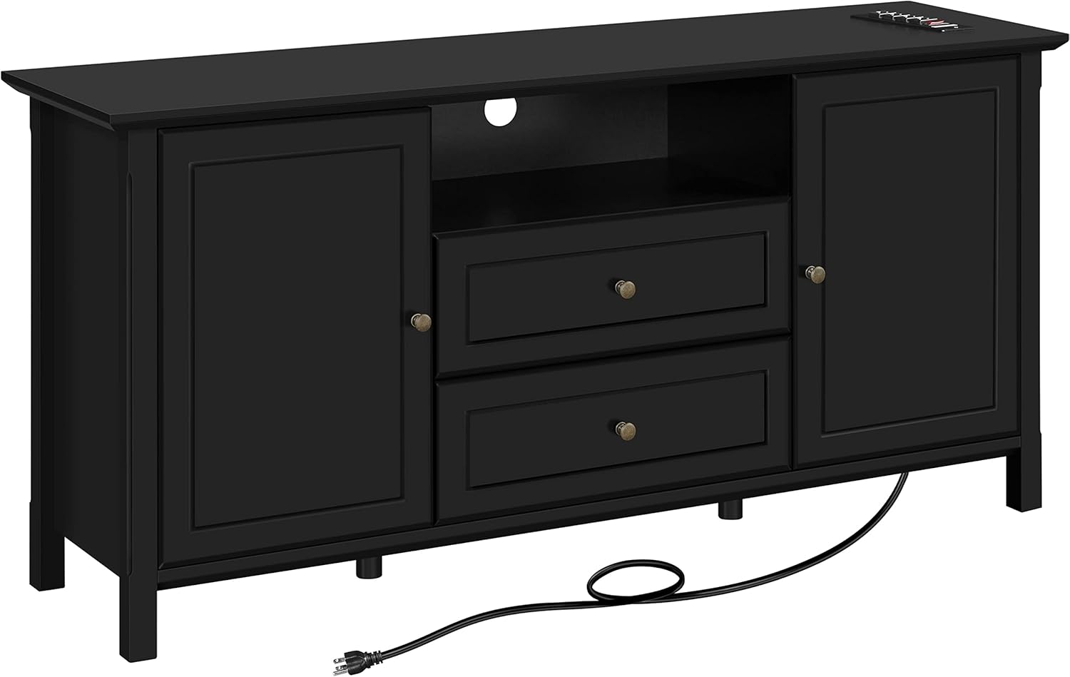 Black Media Entertainment Center with Power Outlet & Storage Cabinets P9837