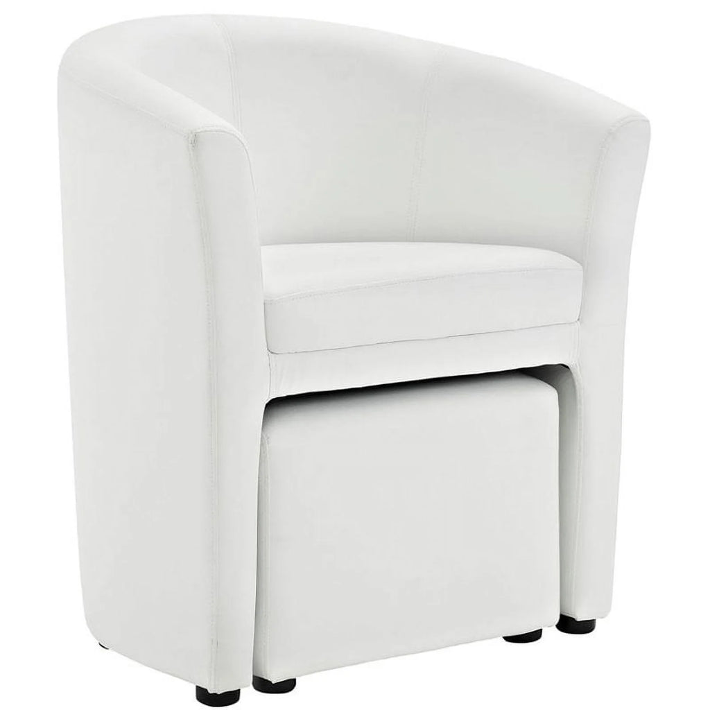 2 Piece Faux Leather Accent Chair Set with Ottoman in White Z1315