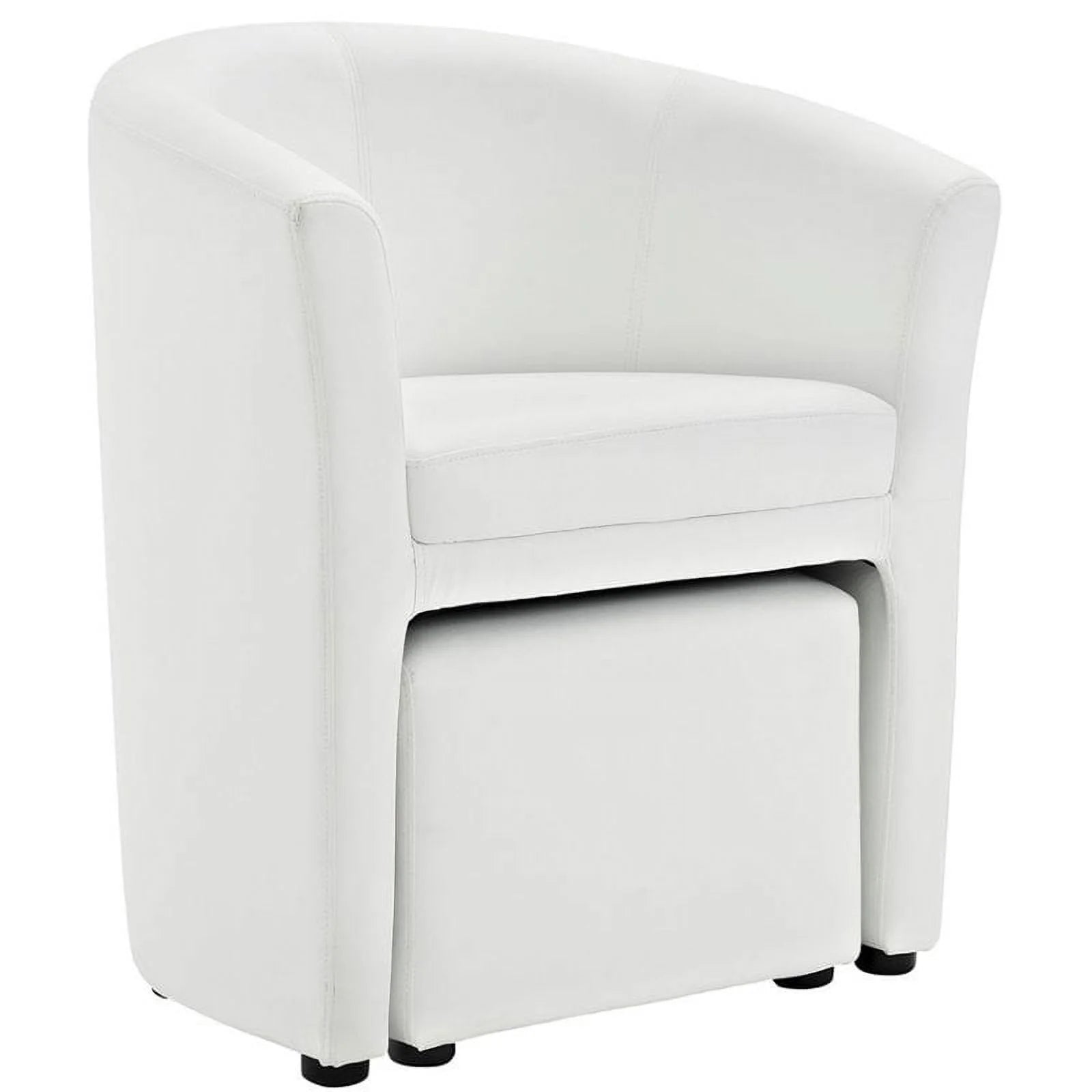 2 Piece Faux Leather Accent Chair Set with Ottoman in White Z1315