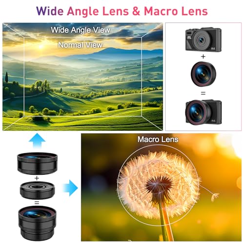 Black 64MP Digital Camera with 3" Flip Screen, 32GB SD Card, 2 Batteries F20301
