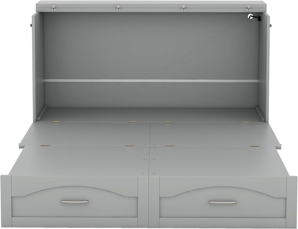 Gray Queen Size Murphy Bed with Storage Drawers P963