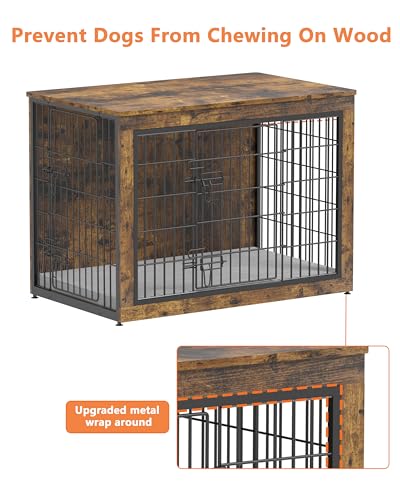 Grey 27" Wooden Dog Crate with Double Doors G613