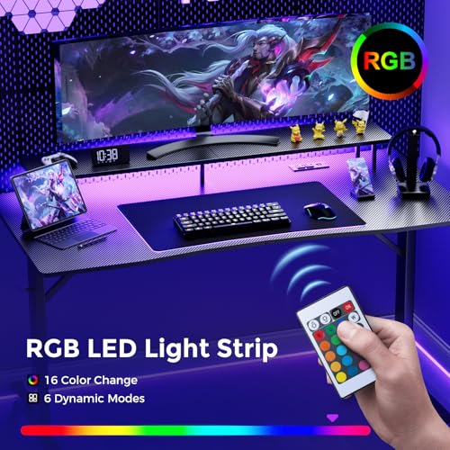 55 Inch Gaming Desk with LED Lights and Monitor Stand P9092