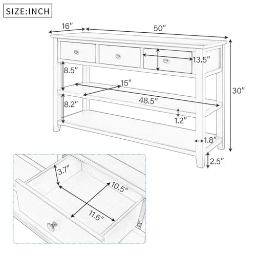Beige 50" Solid Wood Console Table with 3 Drawers F50887