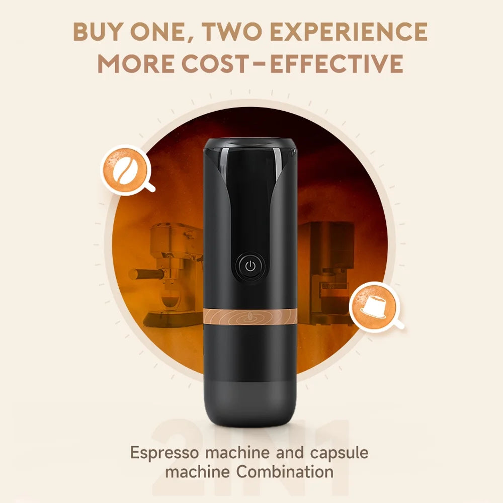 Portable Espresso Machine 9 Bar Pressure Rechargeable 2 in 1 Small Travel Coffee Maker Compatible with Capsules Ground Coffee Black J186164