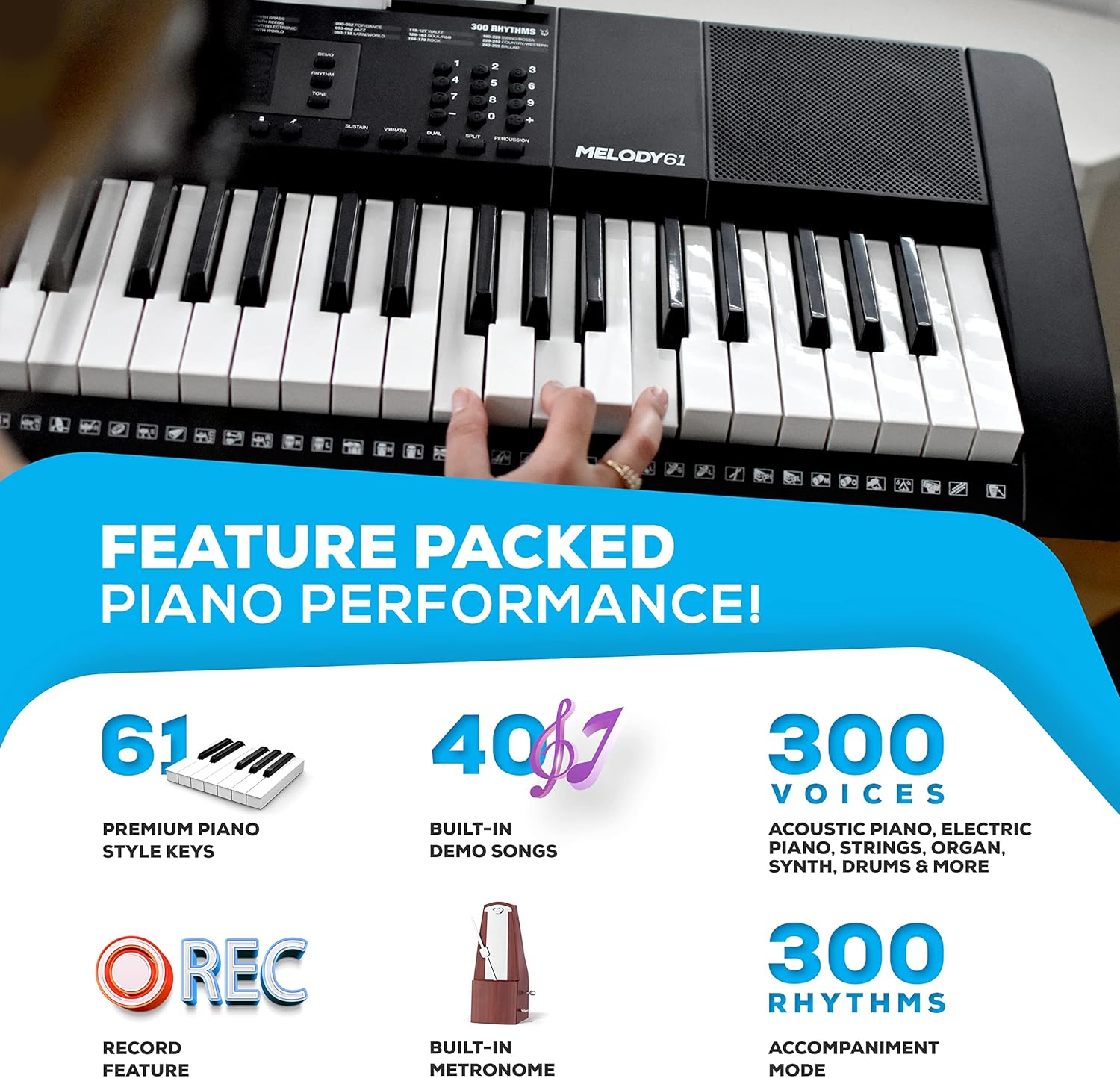 61 Key Keyboard Piano with 300 Sounds, Speakers, Digital Piano Stand, Bench, Headphones, Microphone C4579