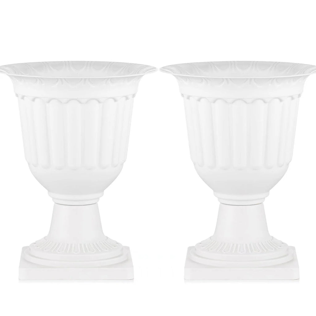 White Pedestal Plastic Urn Planter Set of 2 J13035