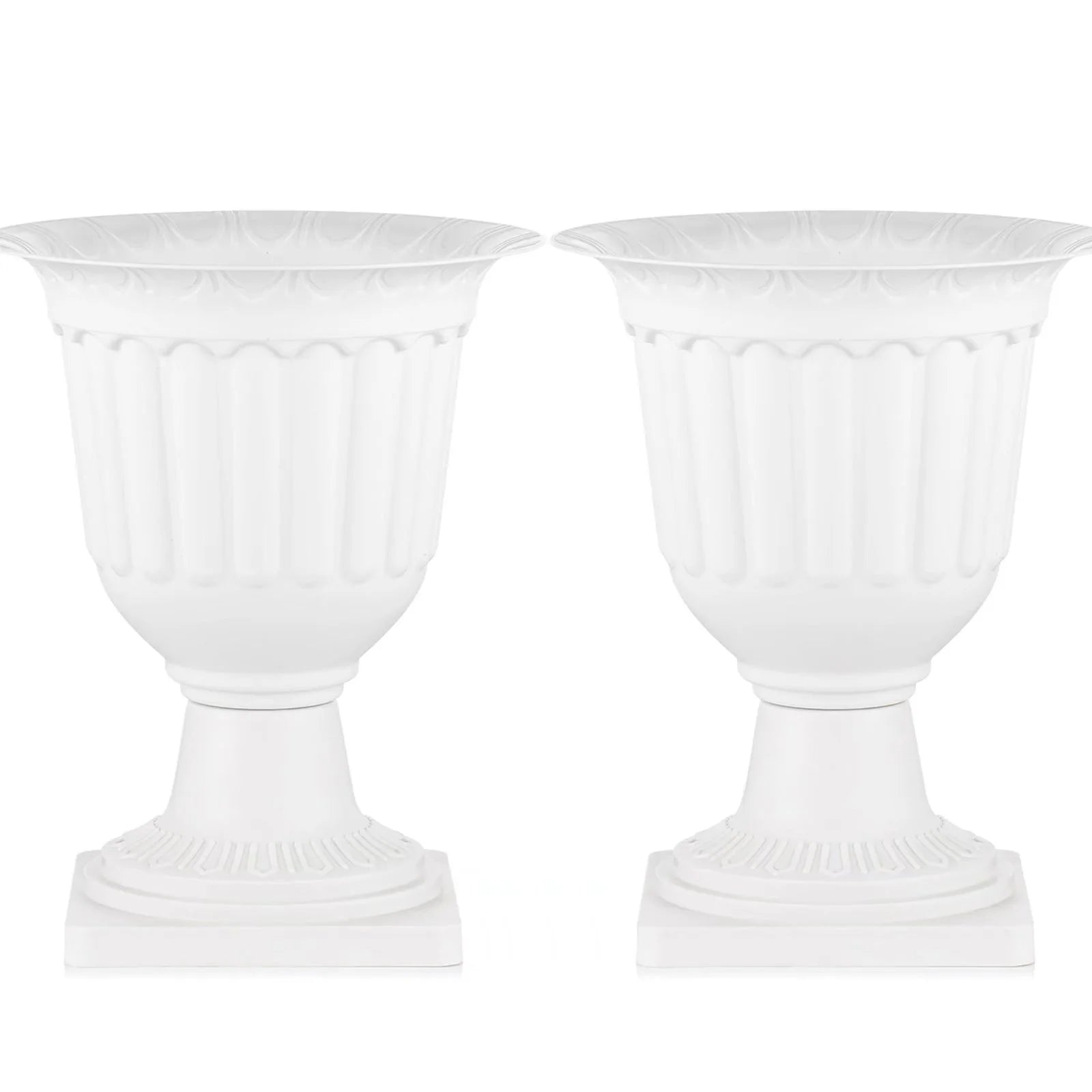 White Pedestal Plastic Urn Planter Set of 2 J13035