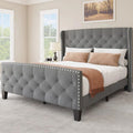 Grey Velvet Queen Size Upholstered Bed Frame J511