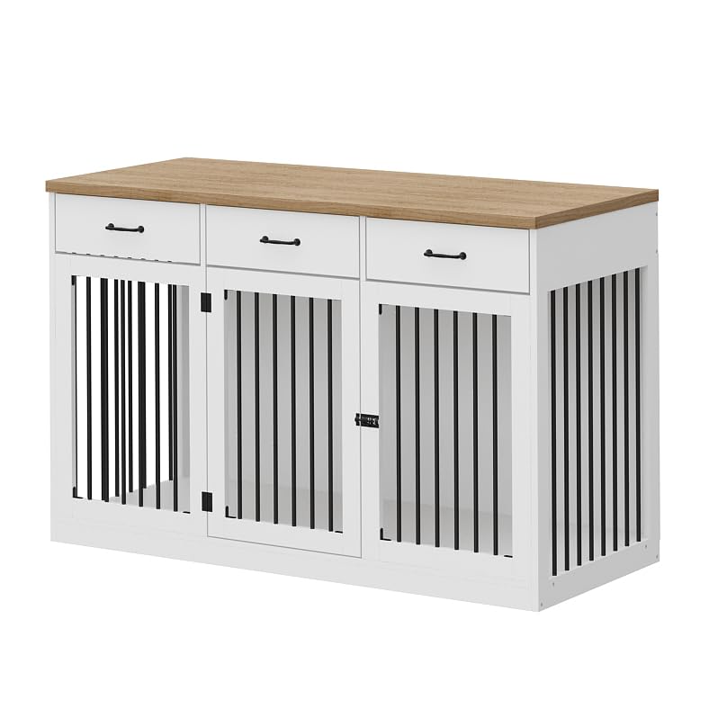 White Extra Large Dog Crate Furniture with 3 Drawers A9025
