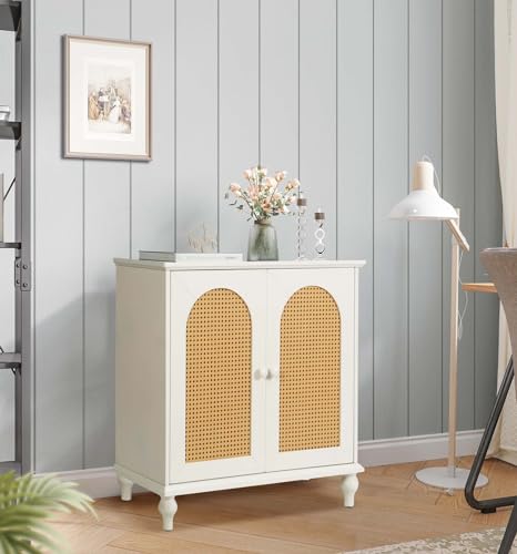 White Rattan Storage Cabinet with Adjustable Shelves R860
