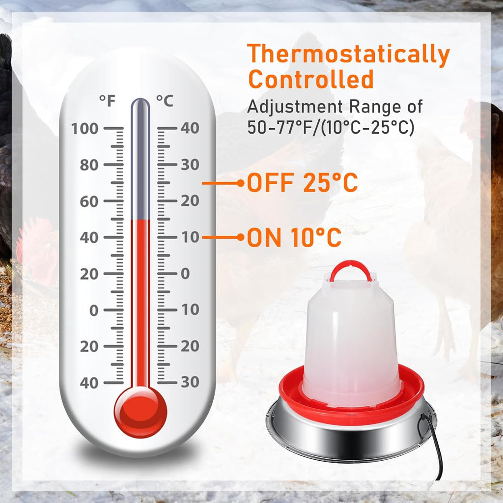 12 Inch 5 Gallons Poultry Drinker Heater Base with Thermostat and Power Cord B241416