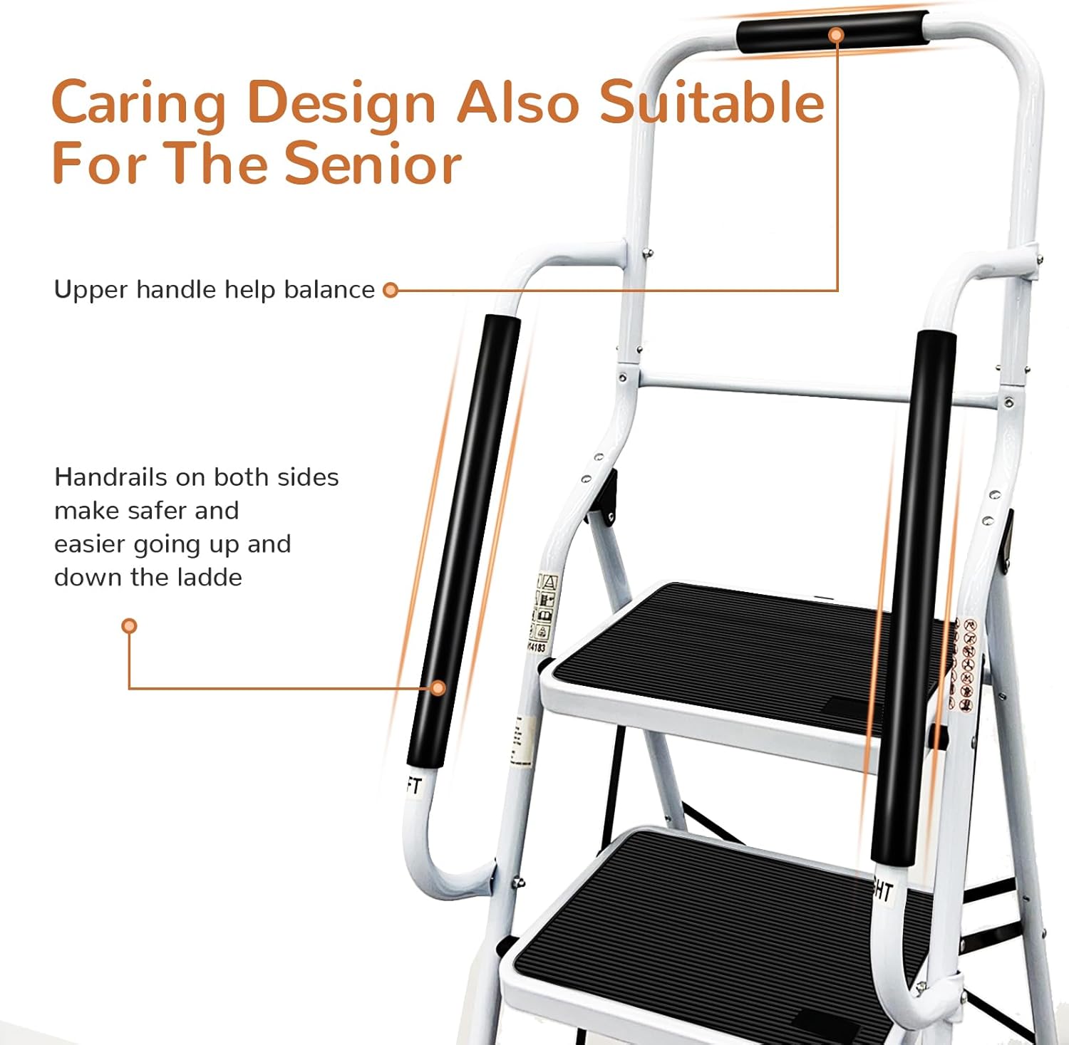 White Steel Step Ladder with Handrails and Tool Bag G82869