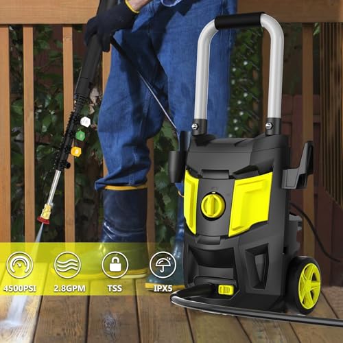 Electric Pressure Washer 4500 PSI 2.8 GPM with 35FT Power Cord 4 Nozzles Soap Cannon Yellow W539433