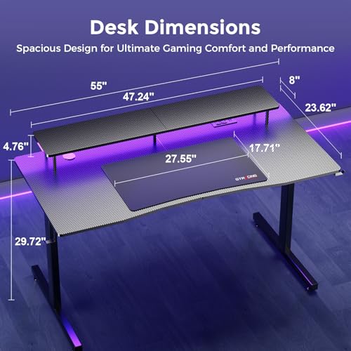 55 Inch Gaming Desk with LED Lights and Monitor Stand P9092