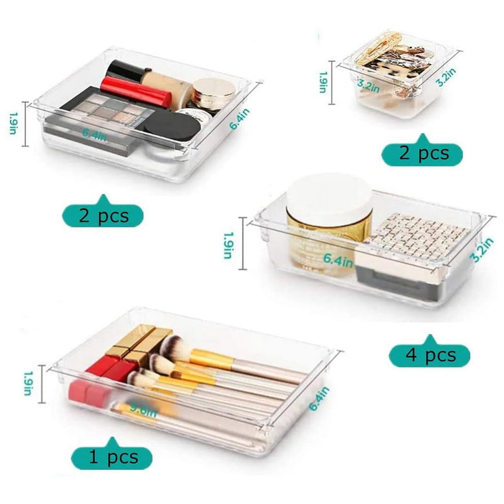 9 Pcs Clear Drawer Organizer Trays Assorted 4-Size Drawer Dividers K20834