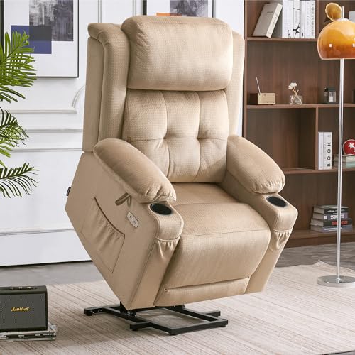 Large Dual Motor Power Lift Recliner Chair with Massage and Heat, Fabric (Grey, Large) Y6730
