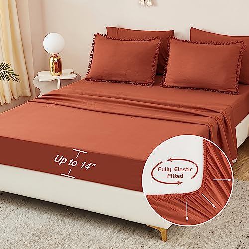 King Size 7 Pieces Terracotta Burnt Orange Comforter Set J43003