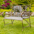 Green Iron Garden Bench with Blooming Tree Backrest O687