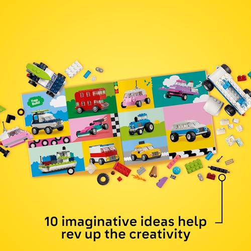 Colorful Construction Brick Building Kit with Ice Cream Truck and Police Car Toy T42704